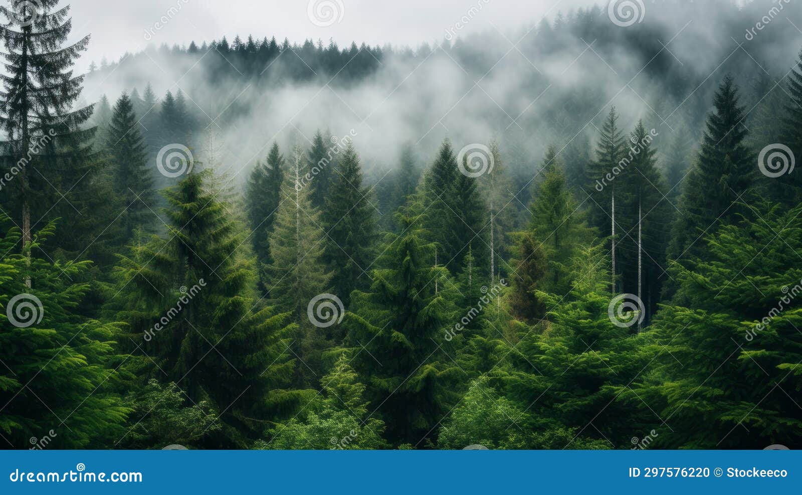 enchanting forest: a captivating blend of fog and rain in nature's embrace