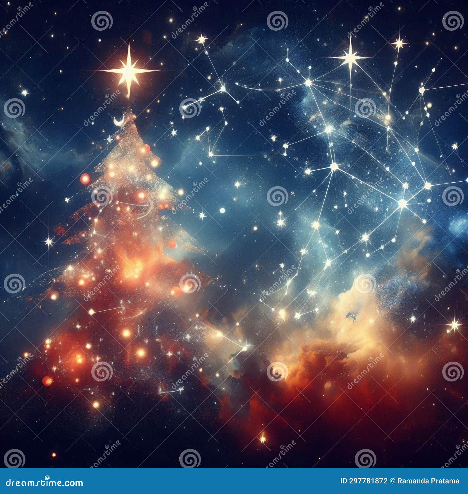 Celestial Serenade: Surrealist Christmas Celestial Bash by Generative AI Stock Illustration 