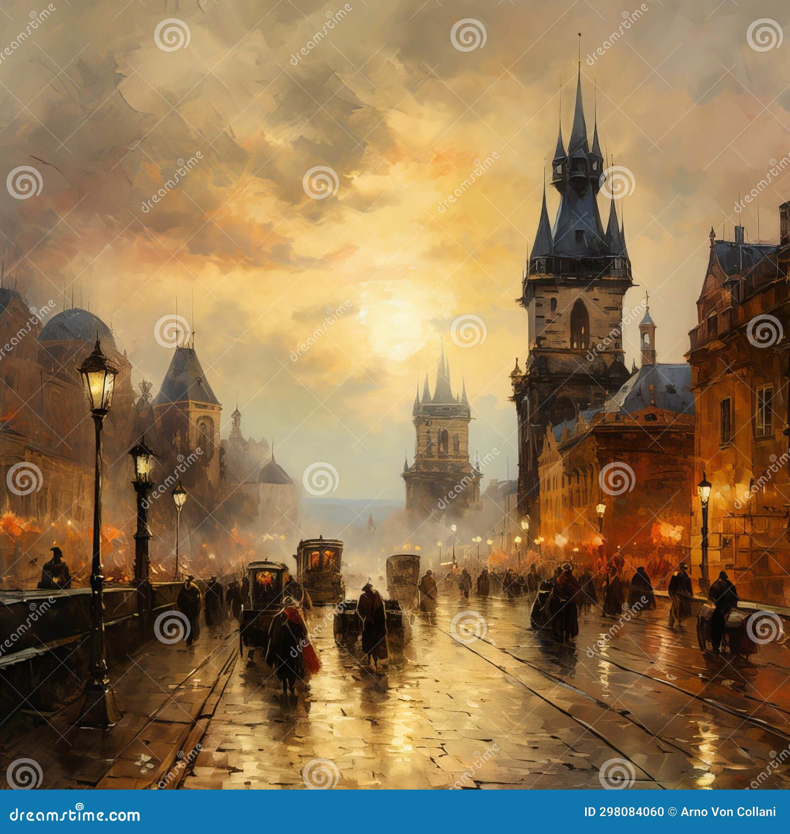 Enchanting Prague A Glimpse Into 1880 Through AI Artistry Stock Photo