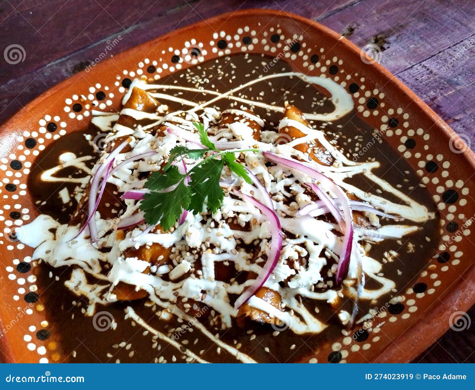 Enchiladas De Mole Poblano with Shredded Chicken Stock Image Image of