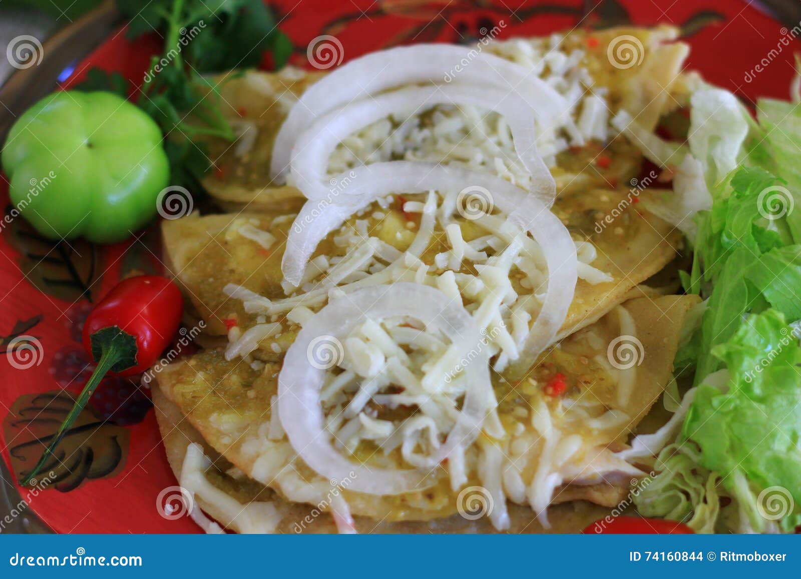 Enchiladas Del Pollo Con La Salsa Verde Foto de archivo Imagen de