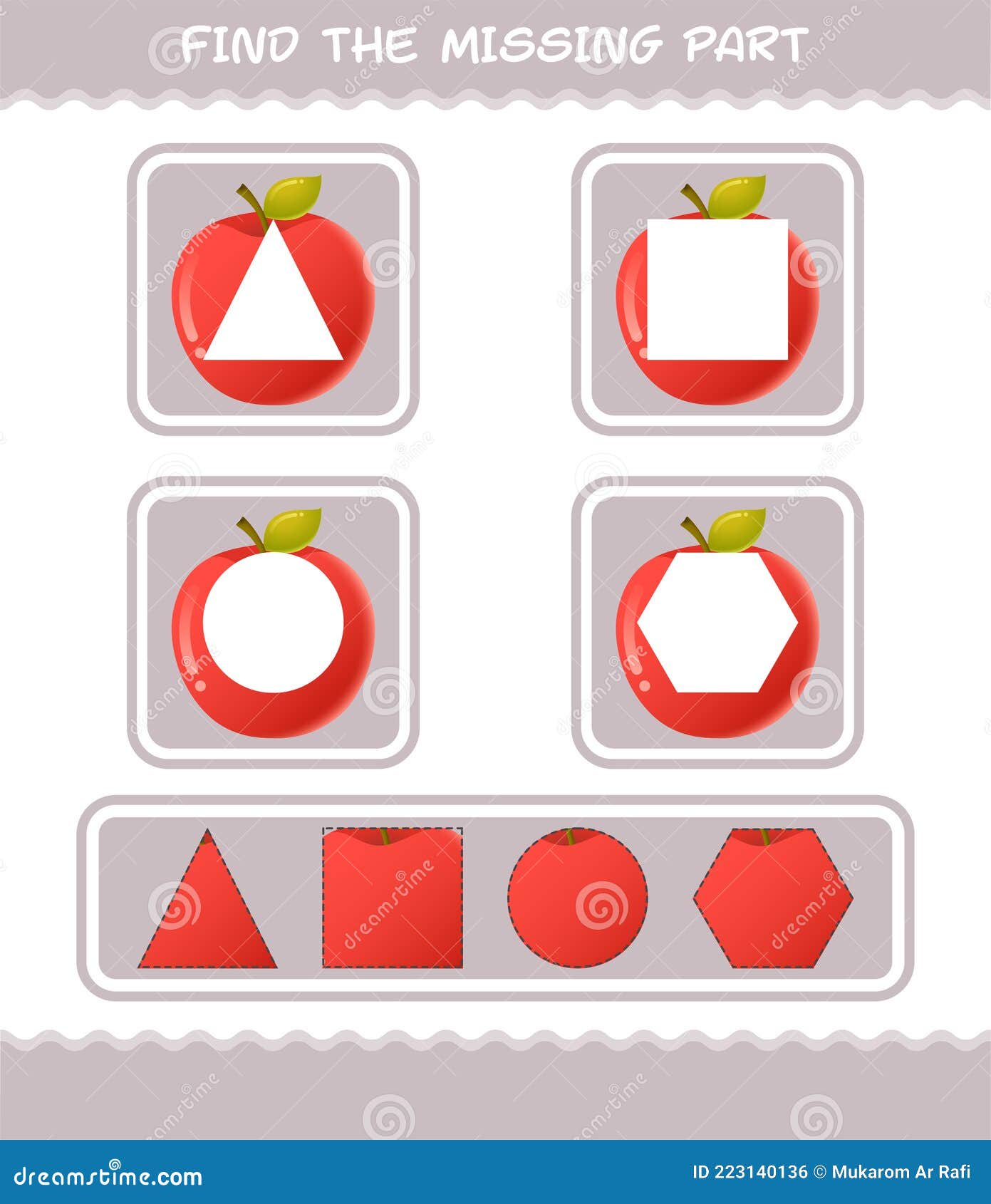 Jogo educativo fácil para crianças. nível de dificuldade simples. jogos e  educação. tutorial para desenhar maçã