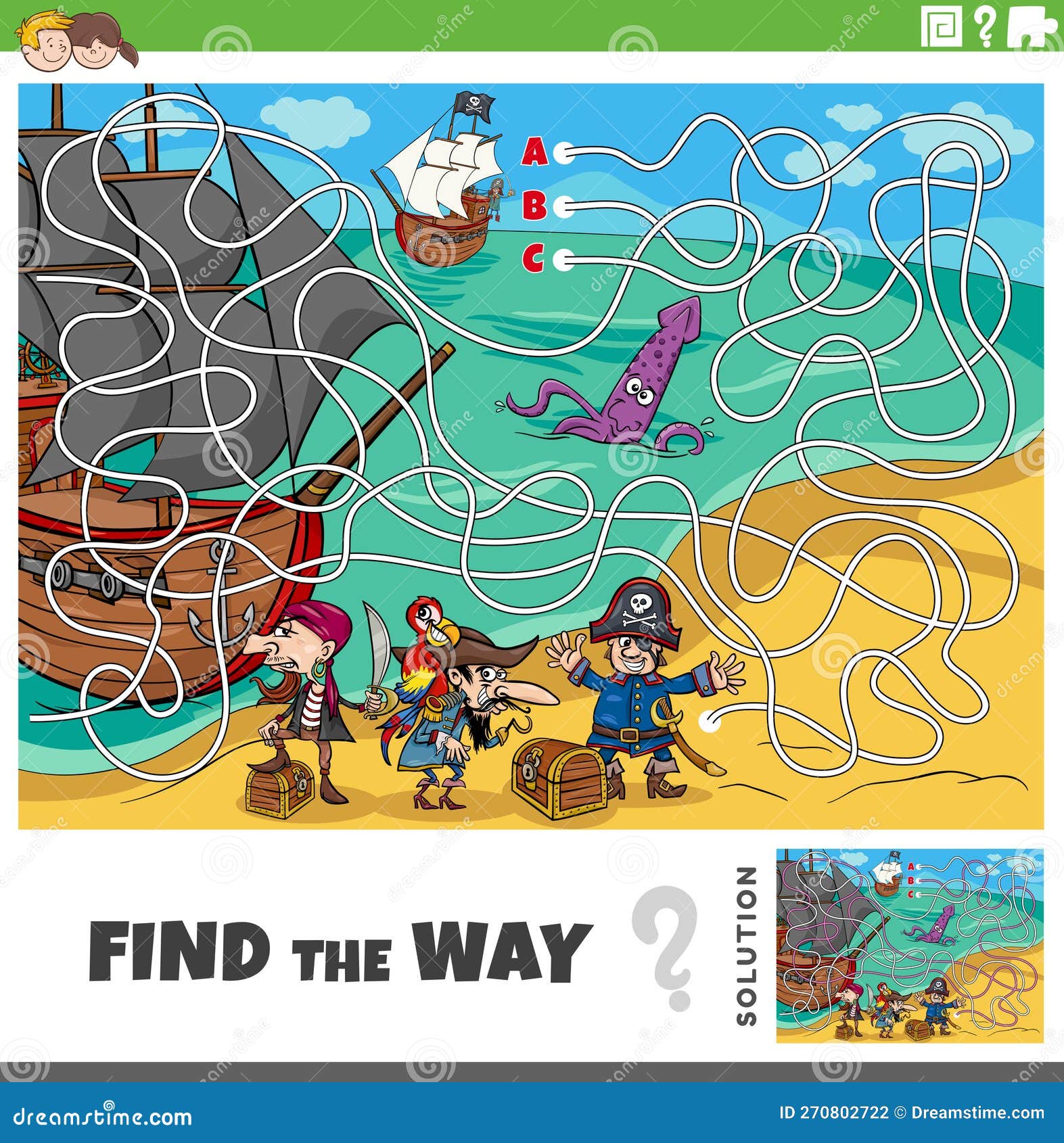ajude o navio pirata a encontrar o caminho para a ilha. jogo de labirinto  de pirata bonito dos desenhos animados. labirinto. jogo divertido para a  educação infantil. ilustração vetorial 3987598 Vetor no