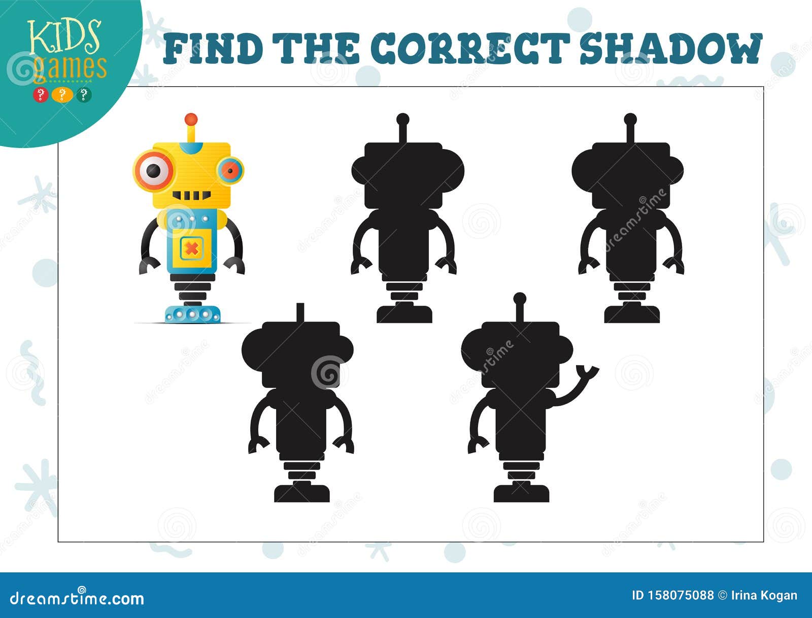Encontre a sombra do robô, jogo para crianças, jogo de mesa ou de
