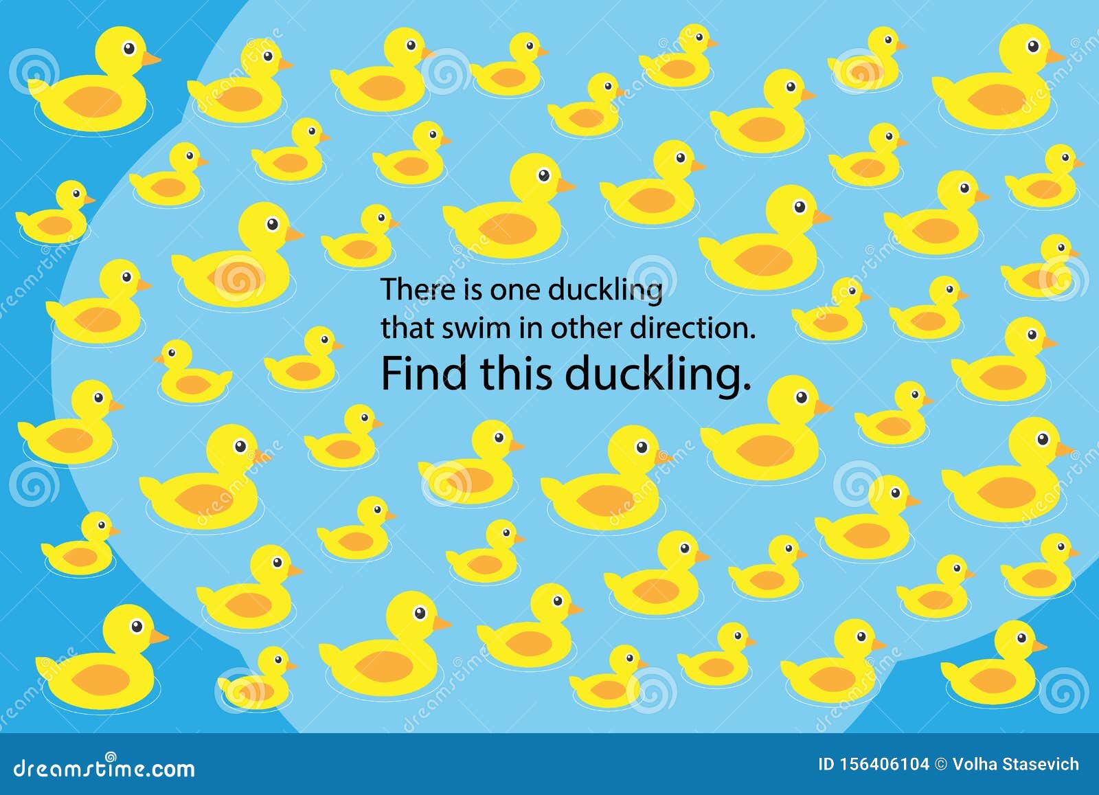 Encuentre Pato Que Nade En Otra Dirección, Juego De Rompecabezas Educativo Para Niños, Actividad De Hoja De Cálculo Preescolar Stock de ilustración - Ilustración de encuentre, cálculo: 156406104