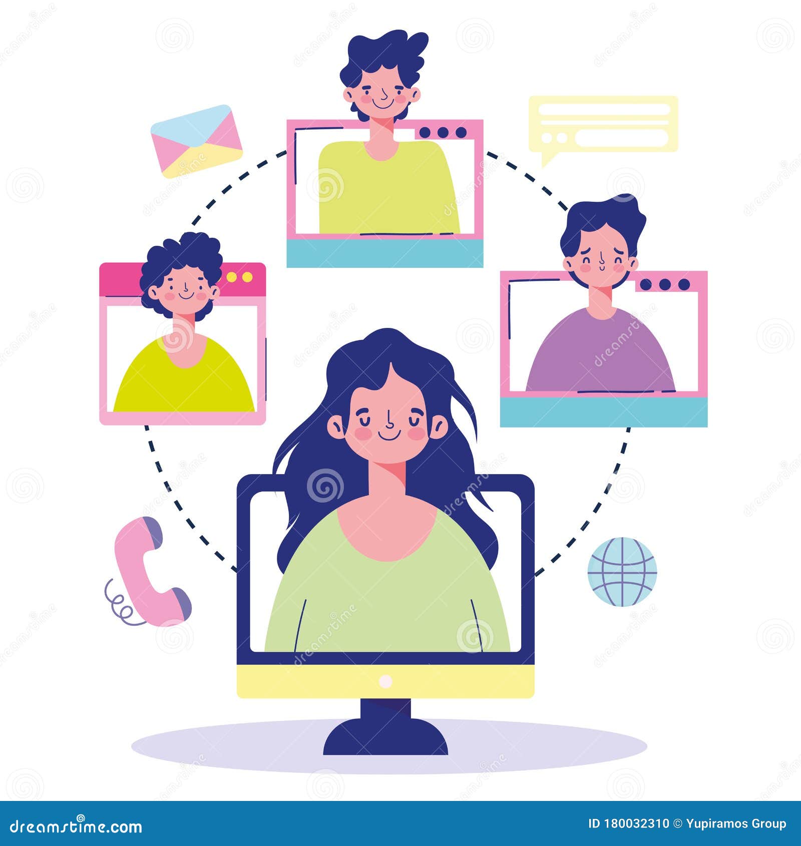Encuentro En Línea, Gente Computador Conectado a La Web Caricatura De Comunicación Mundial Ilustración del Vector - Ilustración de empresario, mundo: 180032310