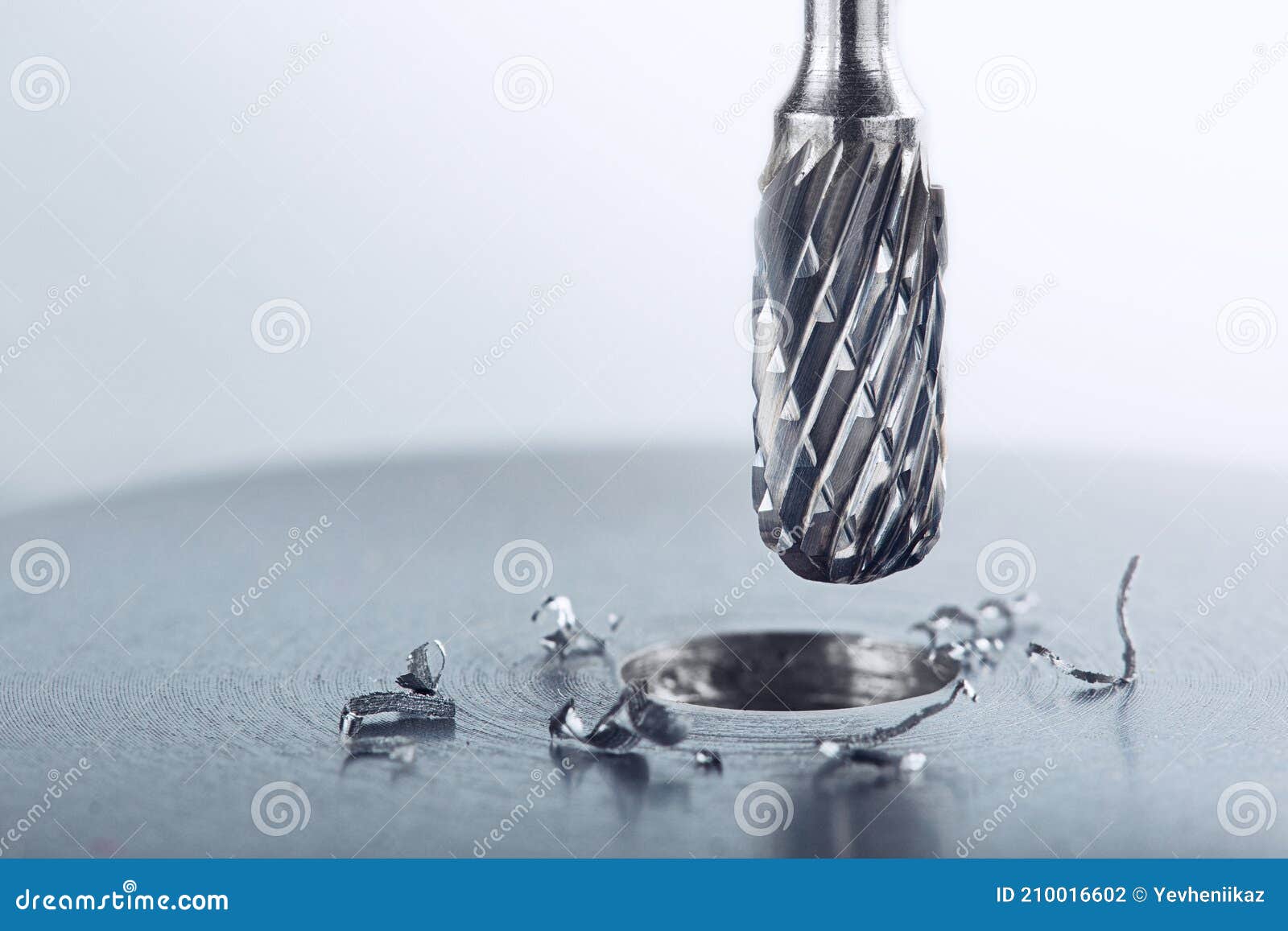End Mill Bit Cutting Big Hole in a Steel Billet Stock Photo Image of