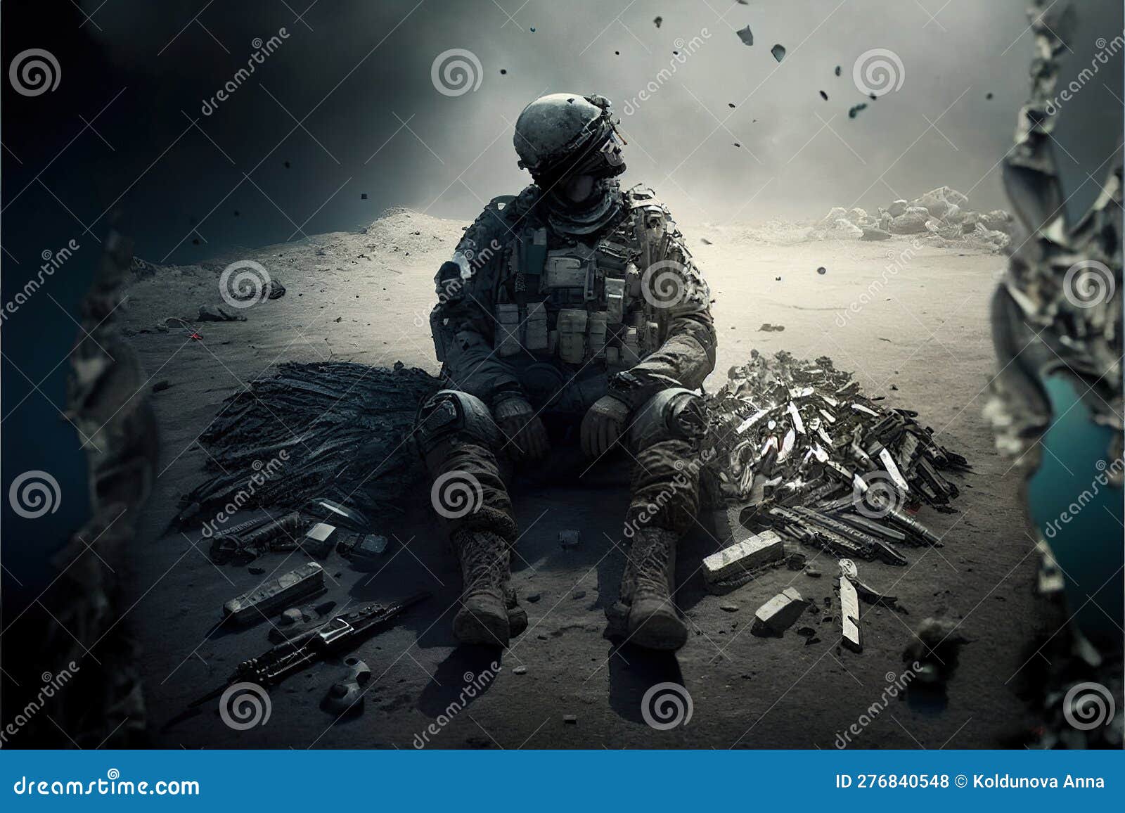 The End of a War with Soldiers Laying Down, Created with Generative AI