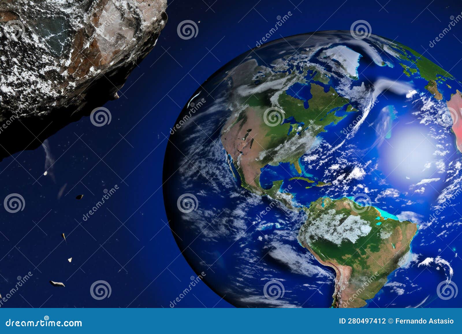 End of the World. Meteor Colliding with the Earth Stock
