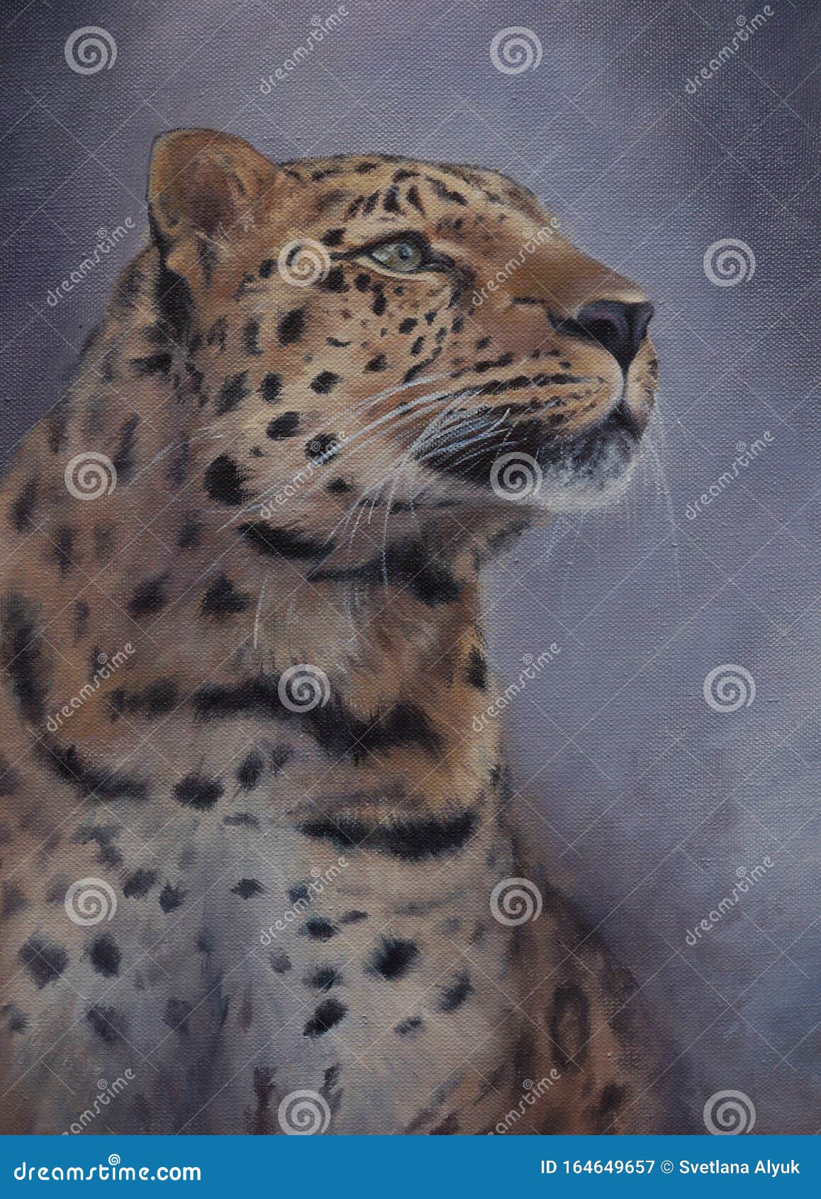 endangered amur leopard portrait painted with oils on canvas
