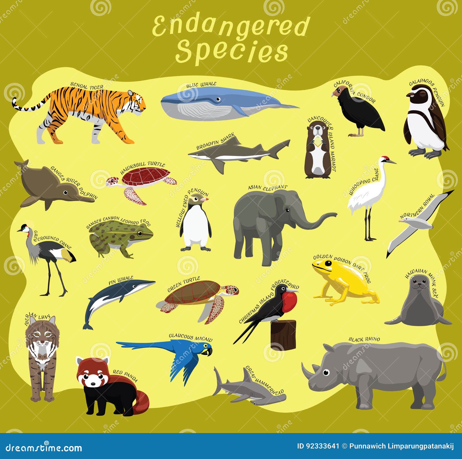 endangered species animal set cartoon  
