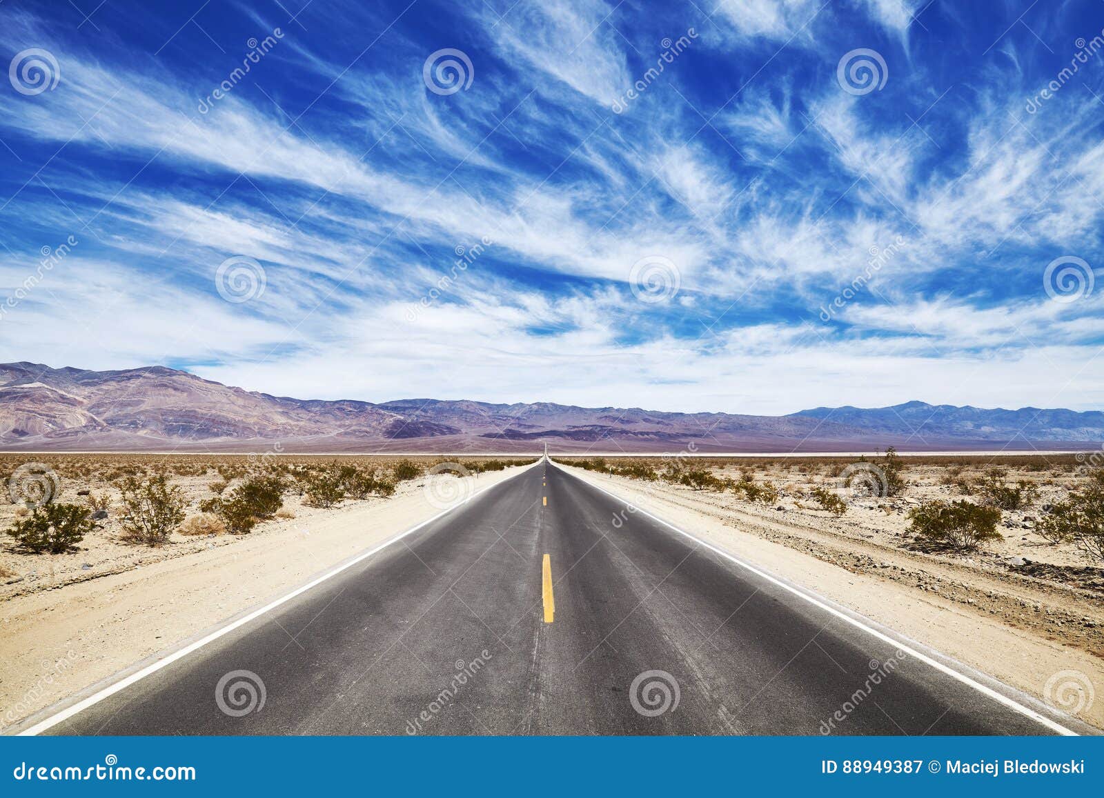 Endless Desert Road in the Death Valley. Stock Image - Image of desert ...