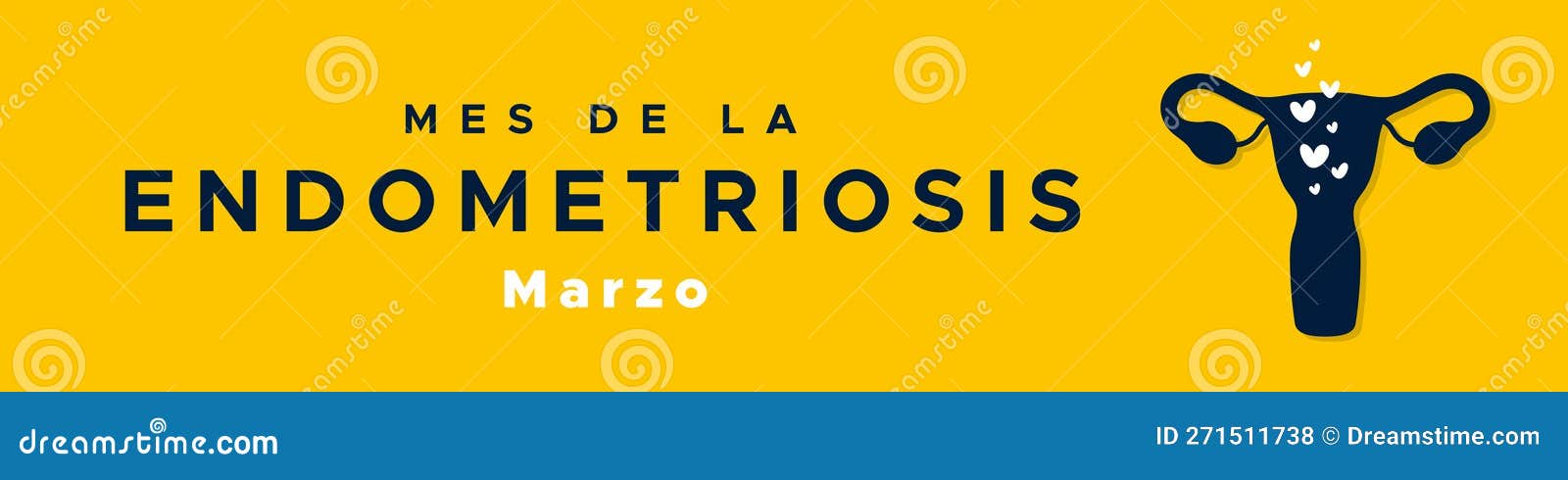 endometriosis awareness month in spanish: mes de la endometriosis. marzo. female reproductive system silhouette. horizontal banner