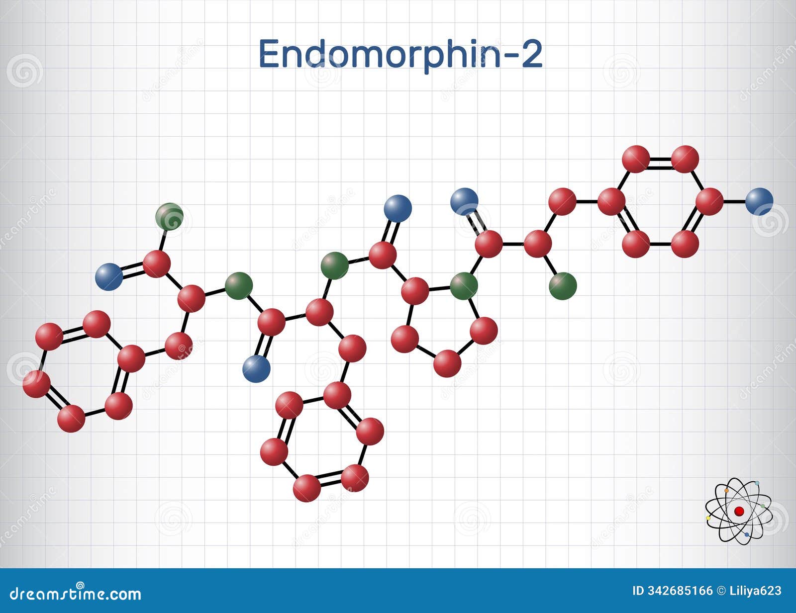 endomorphin-2 molecule. natural opioid peptide. molecule model. sheet of paper in a cage. 