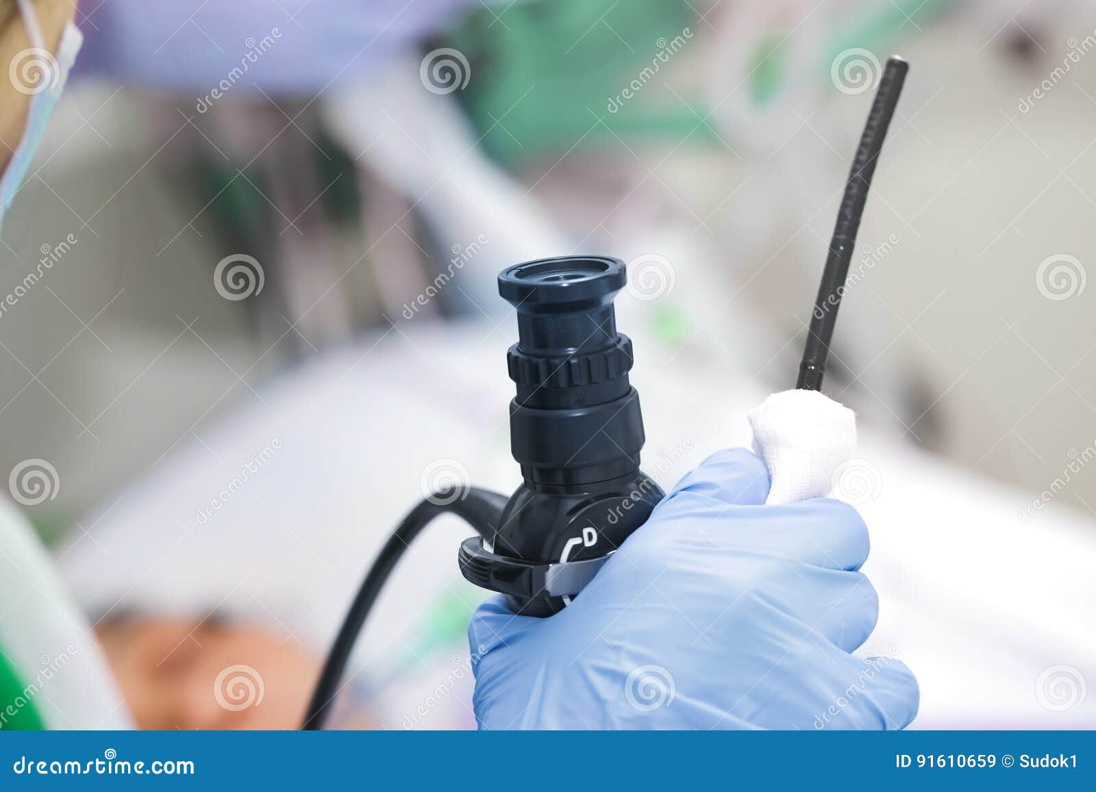 endoscope in the hands of an endoscopist. readiness to work