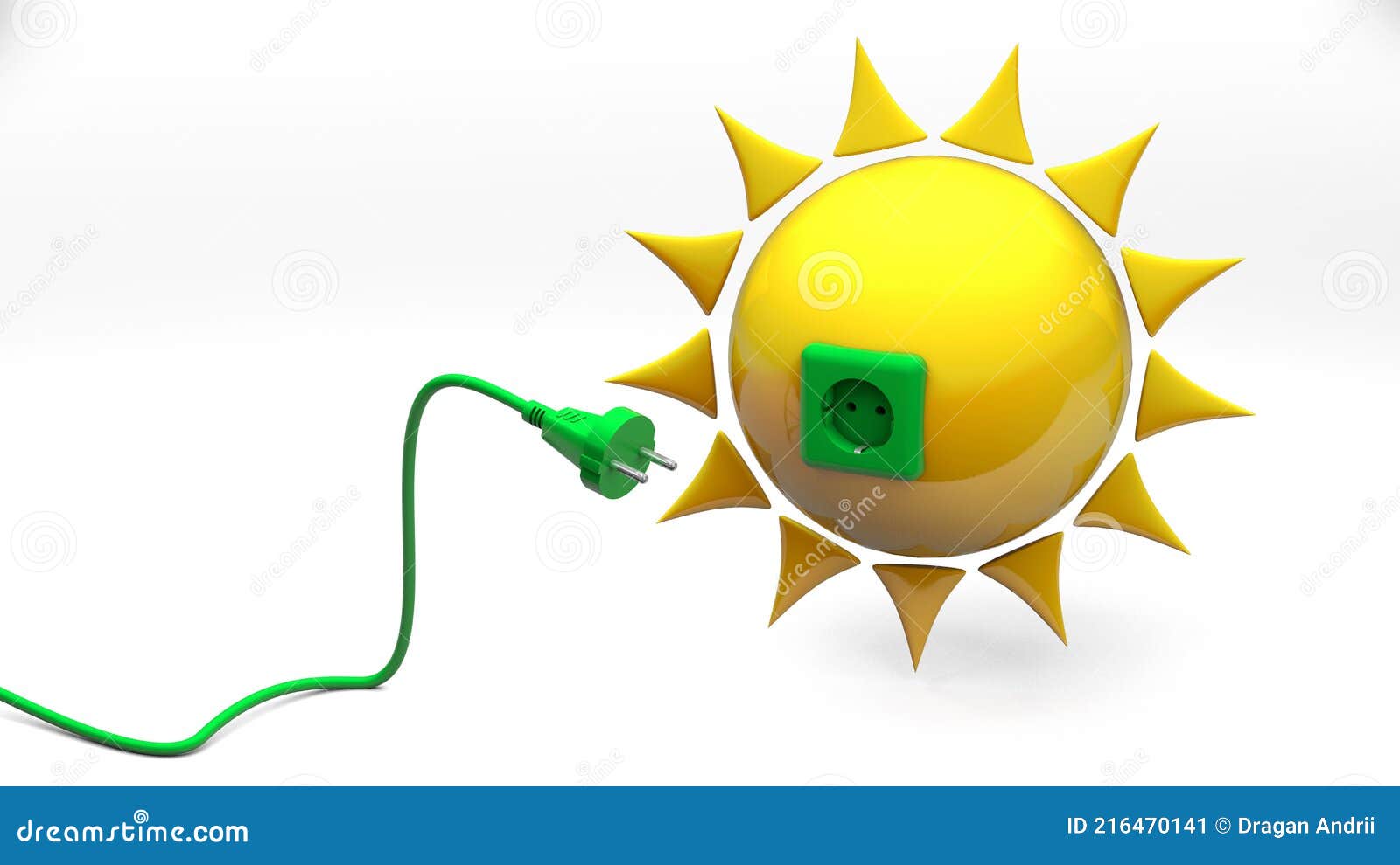 Panel Solar Con Enchufe, Concepto De Energía Verde. Ilustración 3d