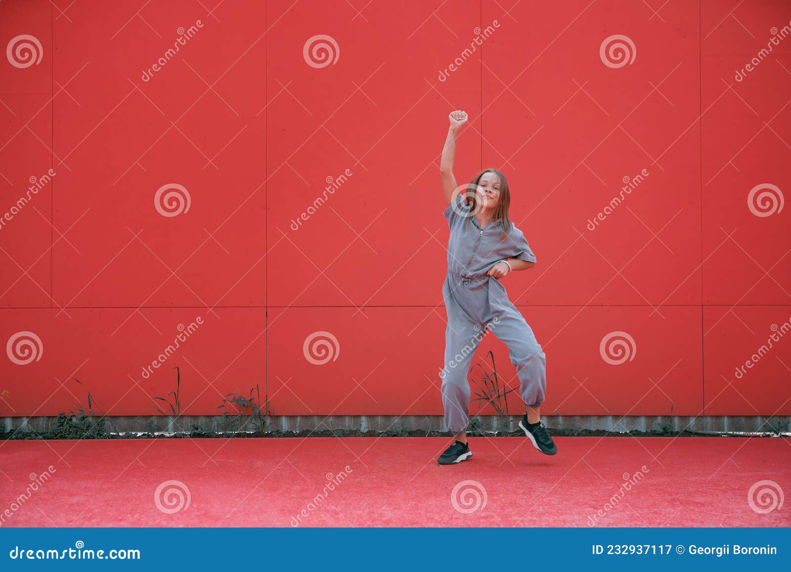 Dancing Teen Girl Showing Hip Hop Dance On Urban Background Energetic Young Dancer Cool Moving 