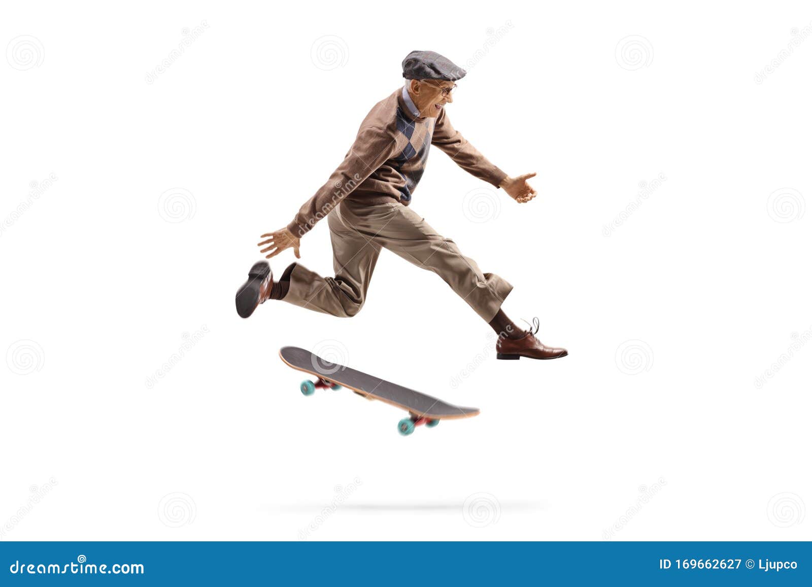 Energetic Elderly Man Jumping with a Skateboard Stock Image - Image of ...