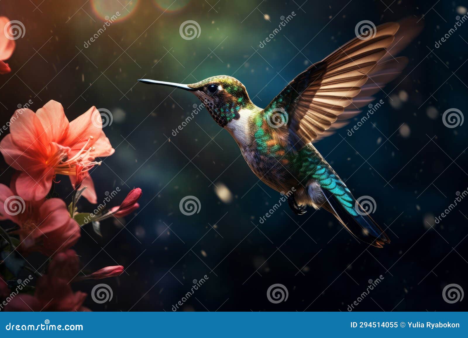 Energetic Flying Hummingbird. Generate Ai Stock Illustration 