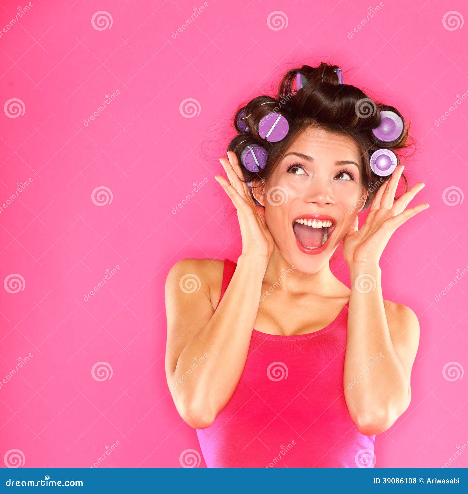 Energetic Funny Beautiful Woman Hair Style Stock Photo 