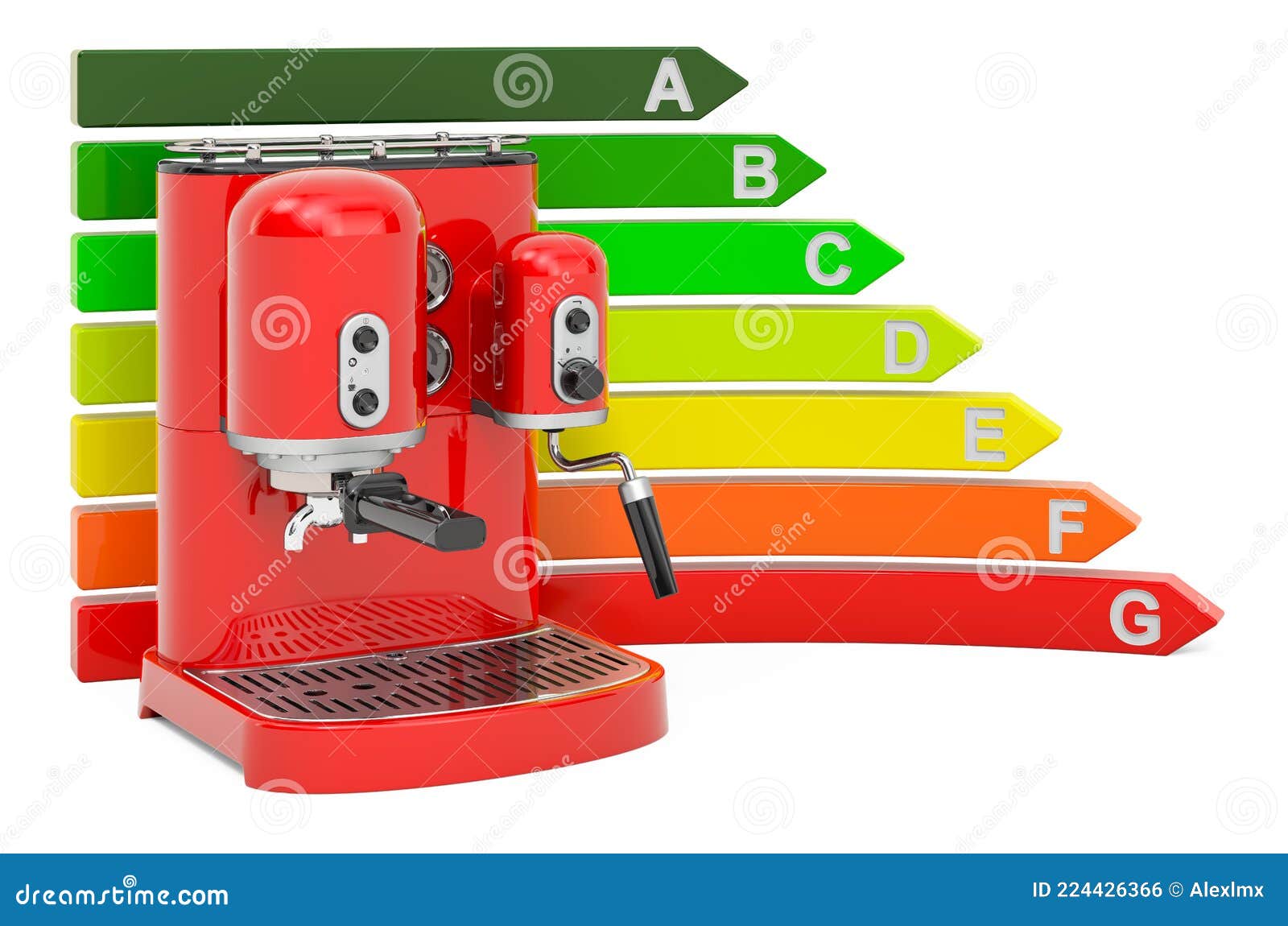 Energy Efficiency Chart with Coffeemaker, 3D Rendering Stock