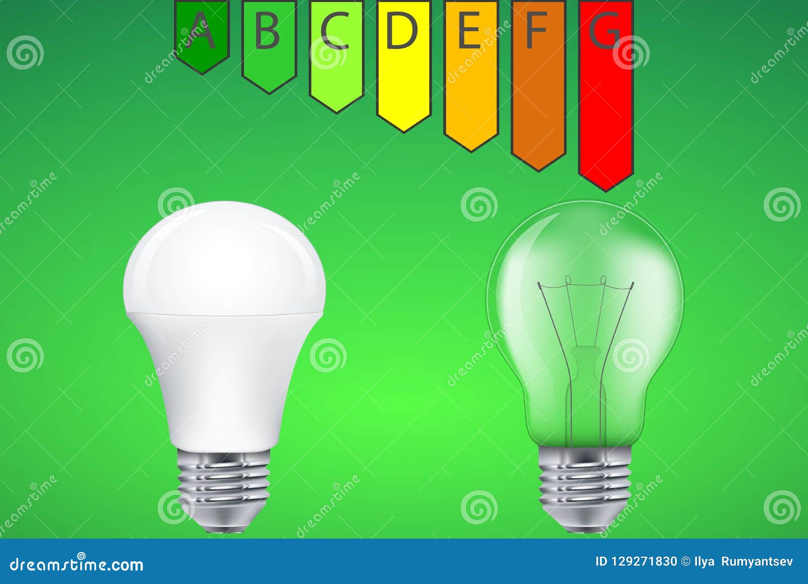 Energy Efficiency Of LED Light Bulb And Incandescent Lamp Stock Vector
