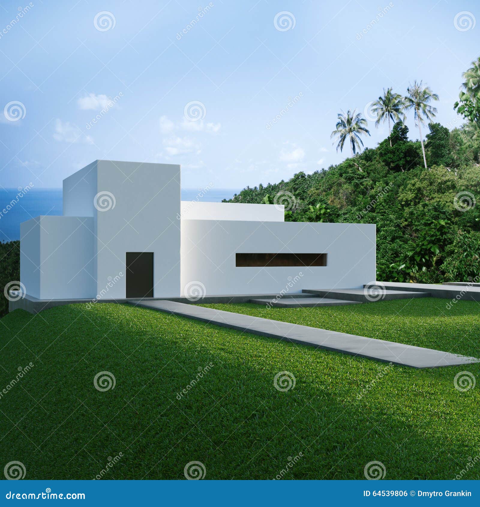 Energy Efficient Concrete Modern House on the Hill Stock Illustration