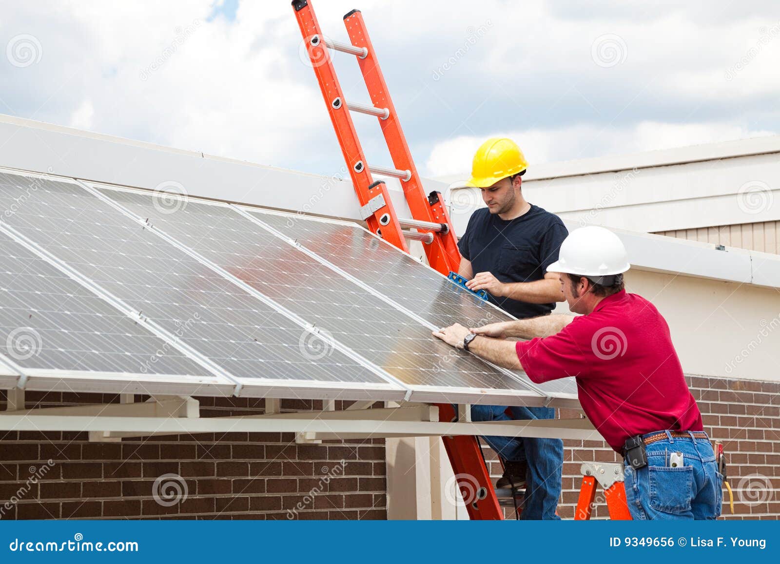 Energy Efficient Solar Panels Stock Photo - Image of helmet, level: 9349656