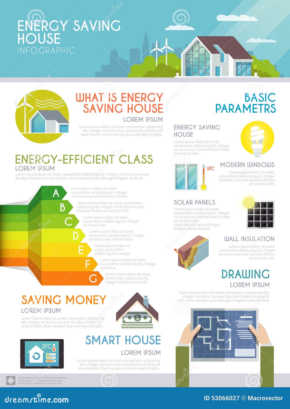 Energy Saving House Infographics Stock Vector - Illustration of