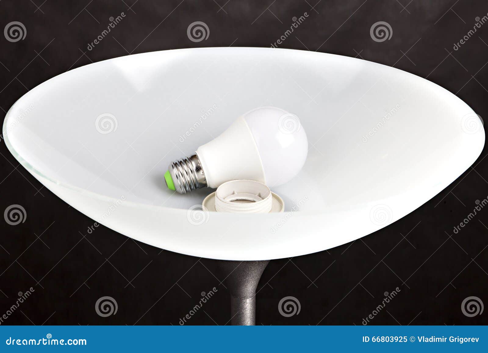 Energy Saving Led Light Bulb Is In The Lampshade Floor Lamp Stock