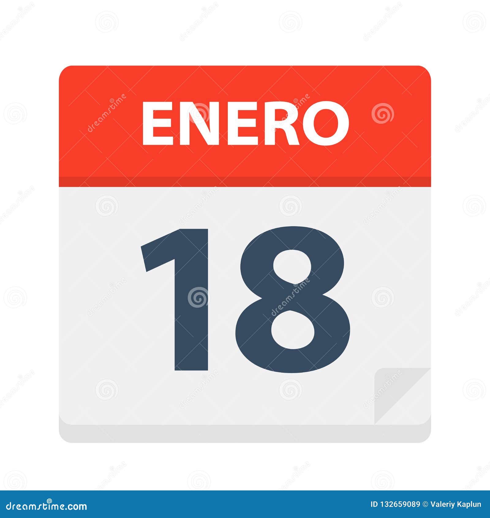 enero 18 - calendar icon - january 18.   of spanish calendar leaf