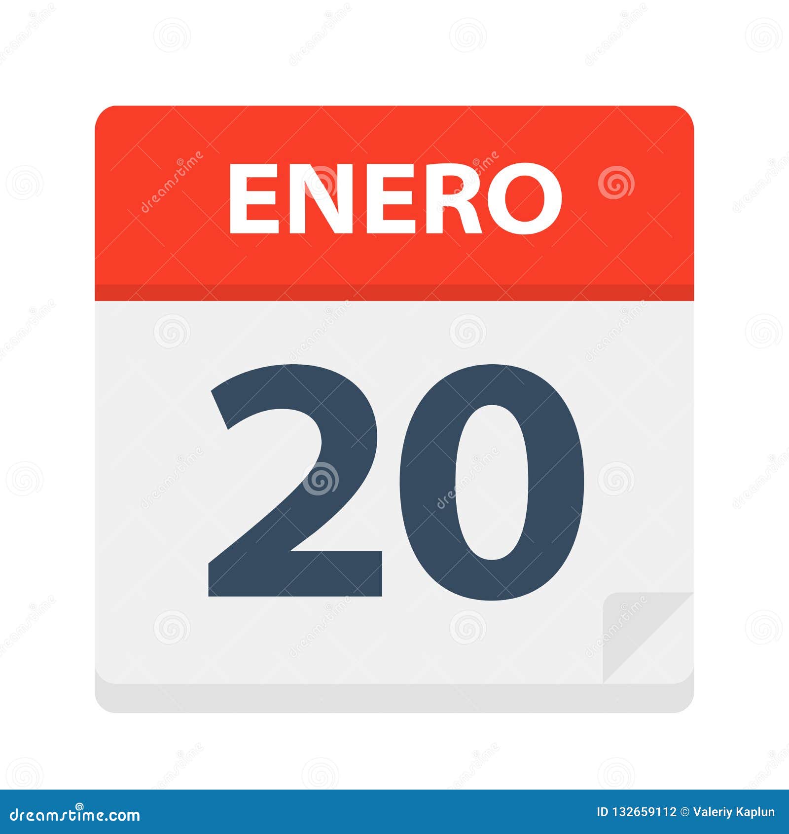 enero 20 - calendar icon - january 20.   of spanish calendar leaf