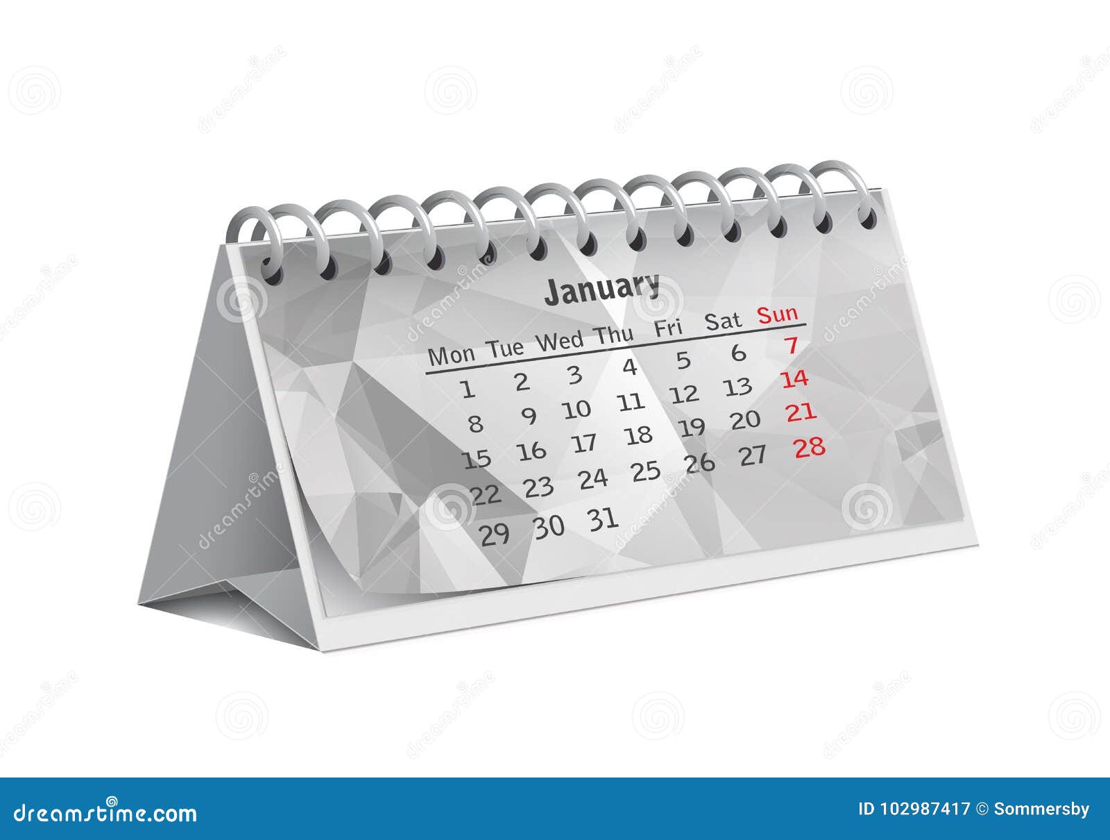 cosa va a decidir derrochador Enero De 2018 Triangular Gris En Calendario Del Papel Del Escritorio En Un  B Blanco Ilustración del Vector - Ilustración de vacaciones,  acontecimiento: 102987417