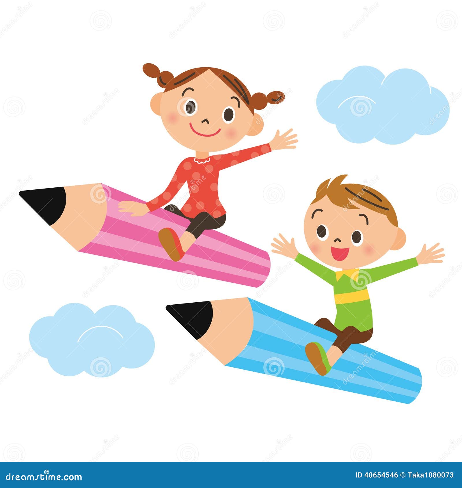 Enfant, crayon illustration de vecteur. Illustration du ciel