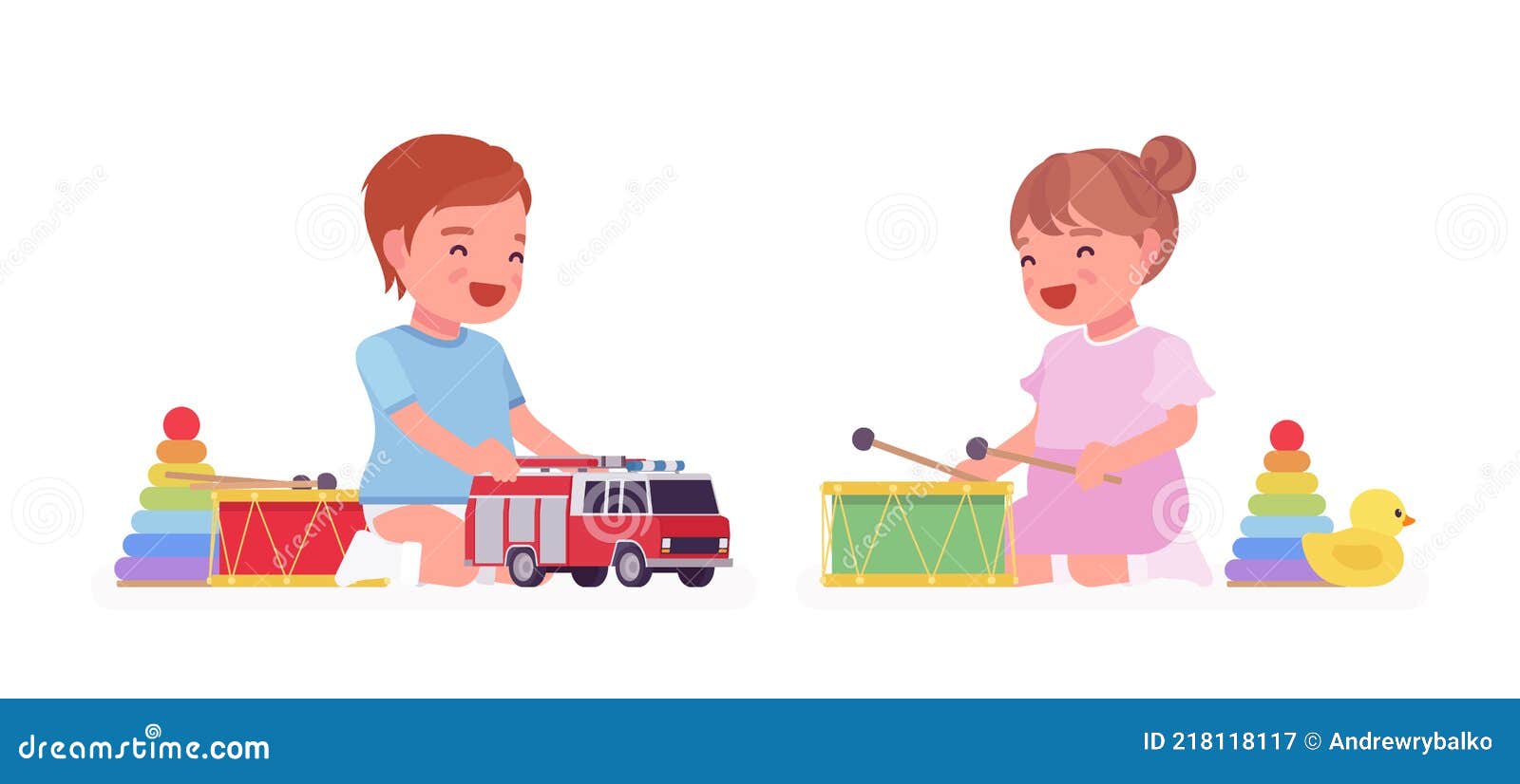 Enfant En Bas âge Petit Garçon Et Fille Aiment Jouer Avec Des Jouets  Illustration de Vecteur - Illustration du soin, propre: 218118117