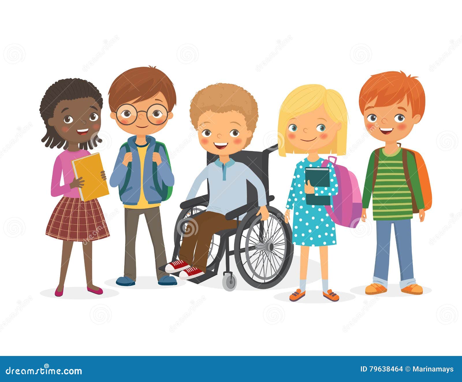 Enfant Handicapé Avec Ses Amis Internationaux Illustration de Vecteur