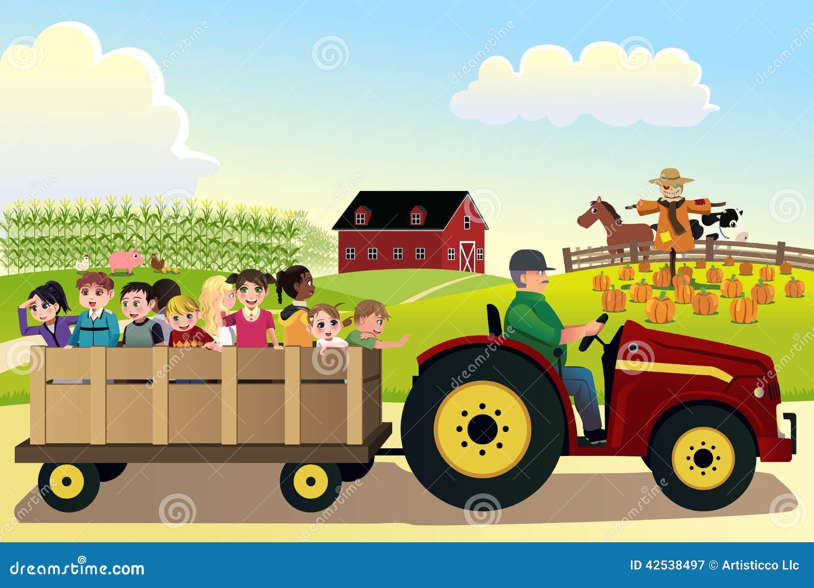 enfants-allant-sur-un-hayride-dans-une-ferme-avec-des-champs-de-ma%C3%AFs-dans-le-backgr-42538497.jpg