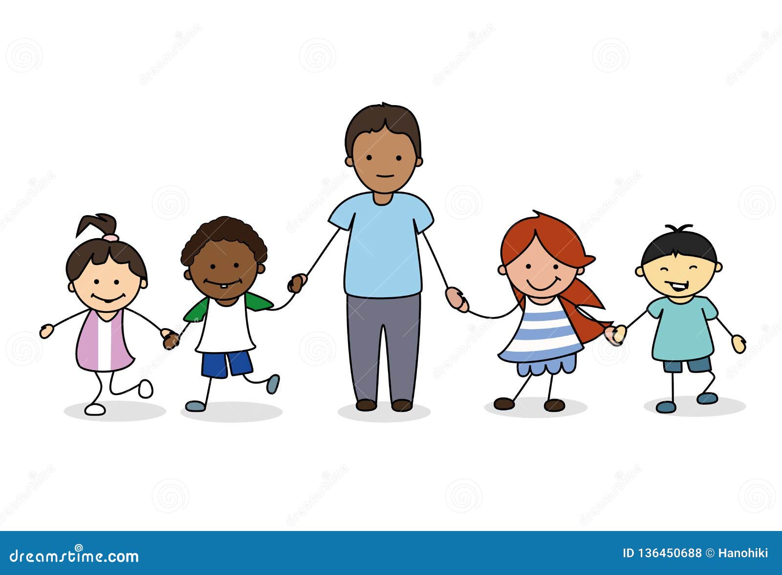 Enfants Enfants Avec Les Mains Se Tenantes Adultes Masculines Illustration Illustration De Vecteur Illustration Du Enfance Comique