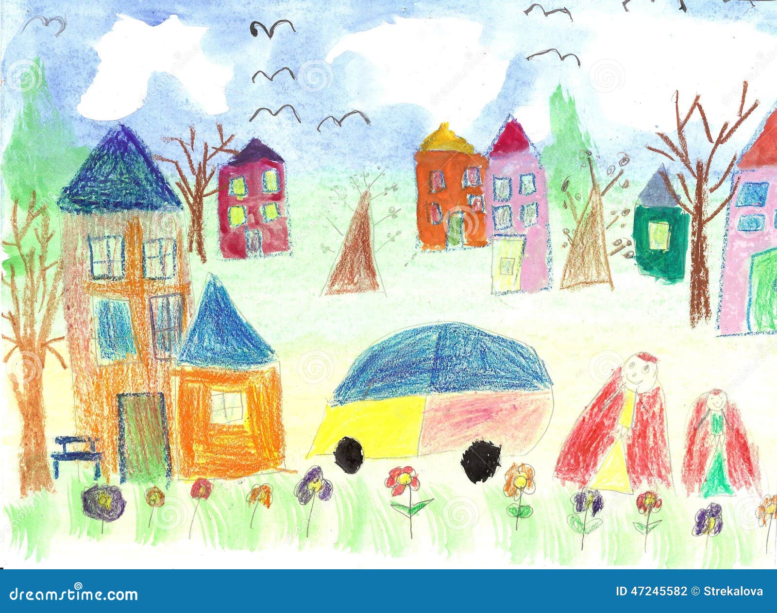 Enfants D'aquarelle Dessinant La Marche D'enfants Illustration