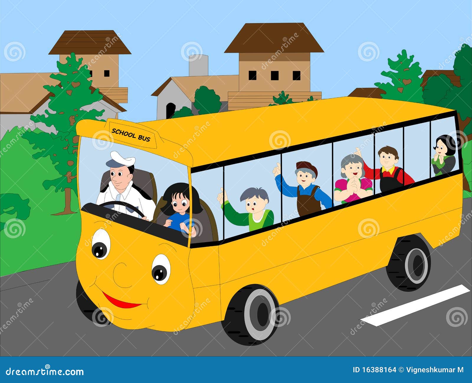 Enfants d'autobus scolaire illustration stock. Illustration du sécurité -  16388164