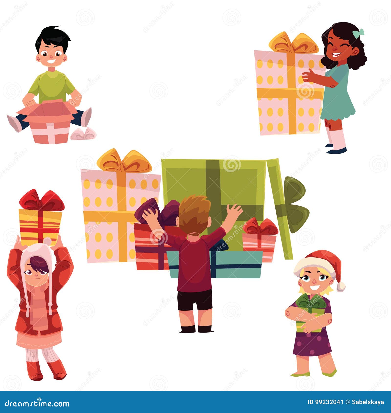 Enfants, Enfants Et Cadeaux D'anniversaire De Noël Réglés Illustration de  Vecteur - Illustration du gens, cadeau: 99232041