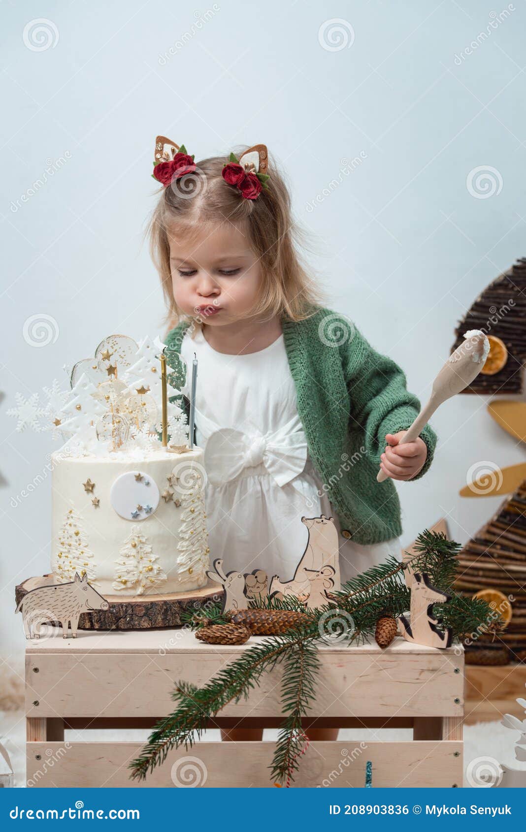 Enfants Hiver Décorations D'anniversaire 2 Ans. Mignonne Petite Fille Dans  Un Cardigan Vert Près Du Gâteau Blanc D'anniversaire Photo stock - Image du  fête, ballons: 208903836