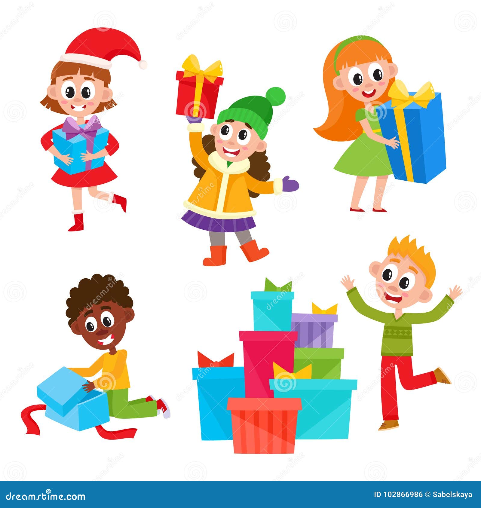 Enfants, Enfants Obtenant Des Cadeaux D'anniversaire De Noël Illustration  de Vecteur - Illustration du coloré, cadeau: 102866986