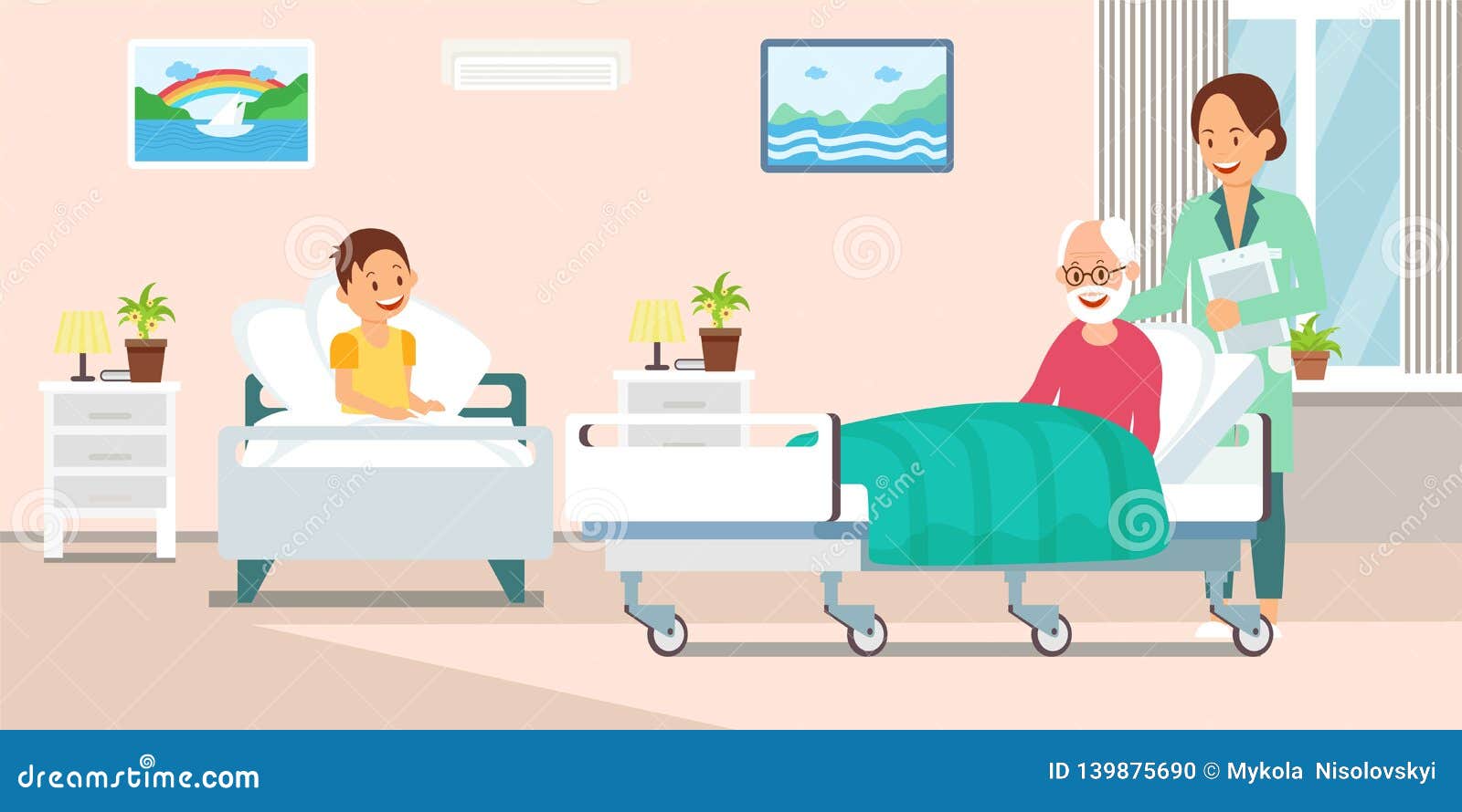 Enfermera En El Hospital Ward Flat Vector Illustration Ilustración del  Vector - Ilustración de médico, edad: 139875690