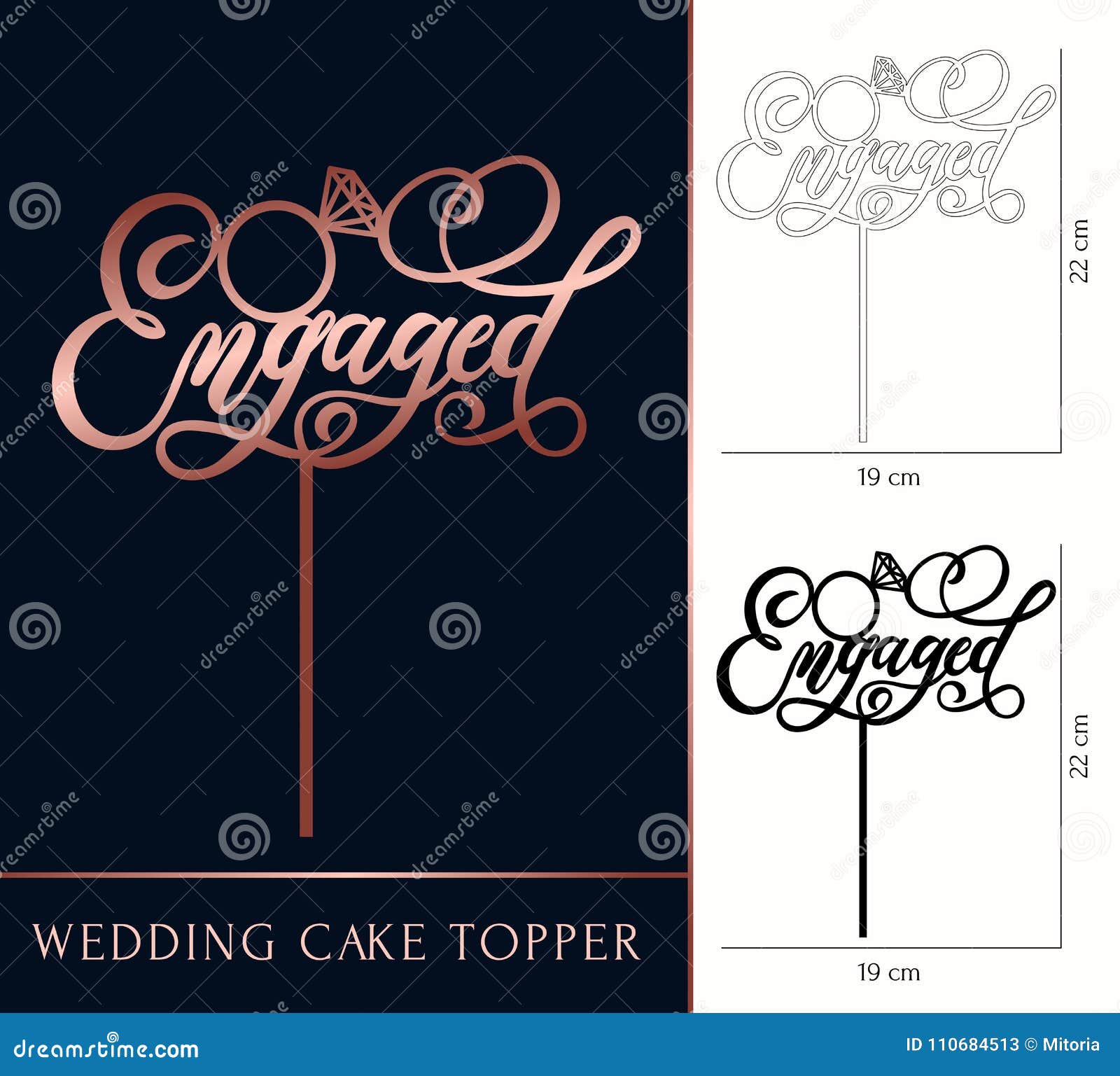 engaged cake topper for laser or milling cut. wedding rose gold