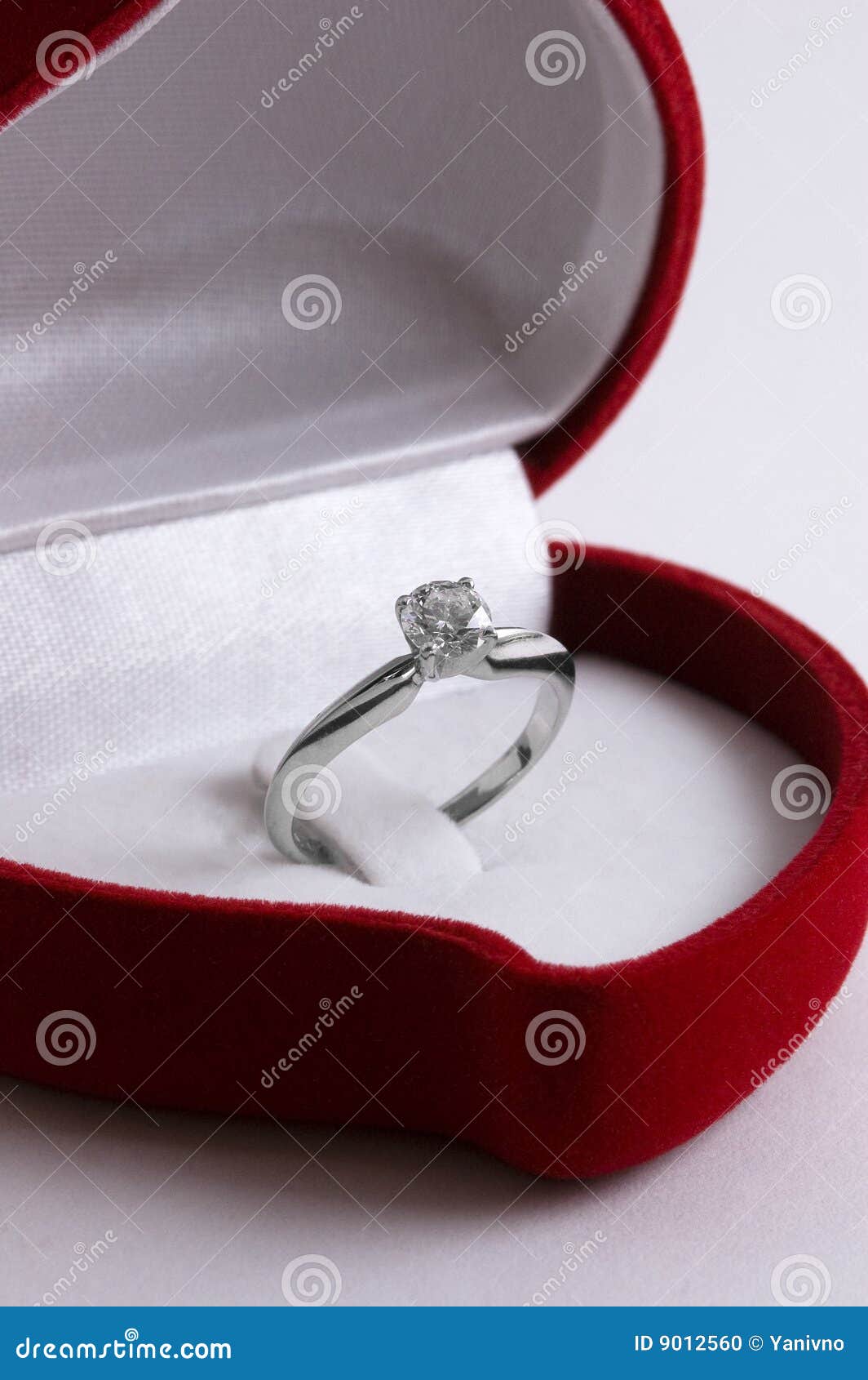 Engagement Diamond Ring in a Red Heart Shaped Box Stock Photo Image