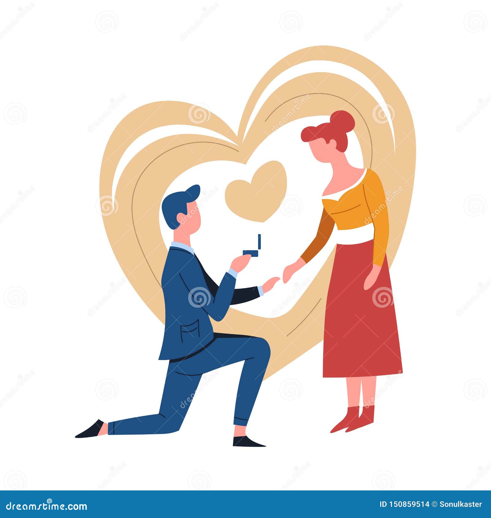 Engagement or Romantic Proposal Couple Man and Woman Ring Stock Vector ...