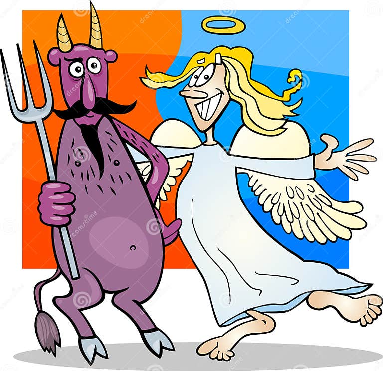 Engel Und Teufel in Der FreundschaftKarikatur Vektor Abbildung