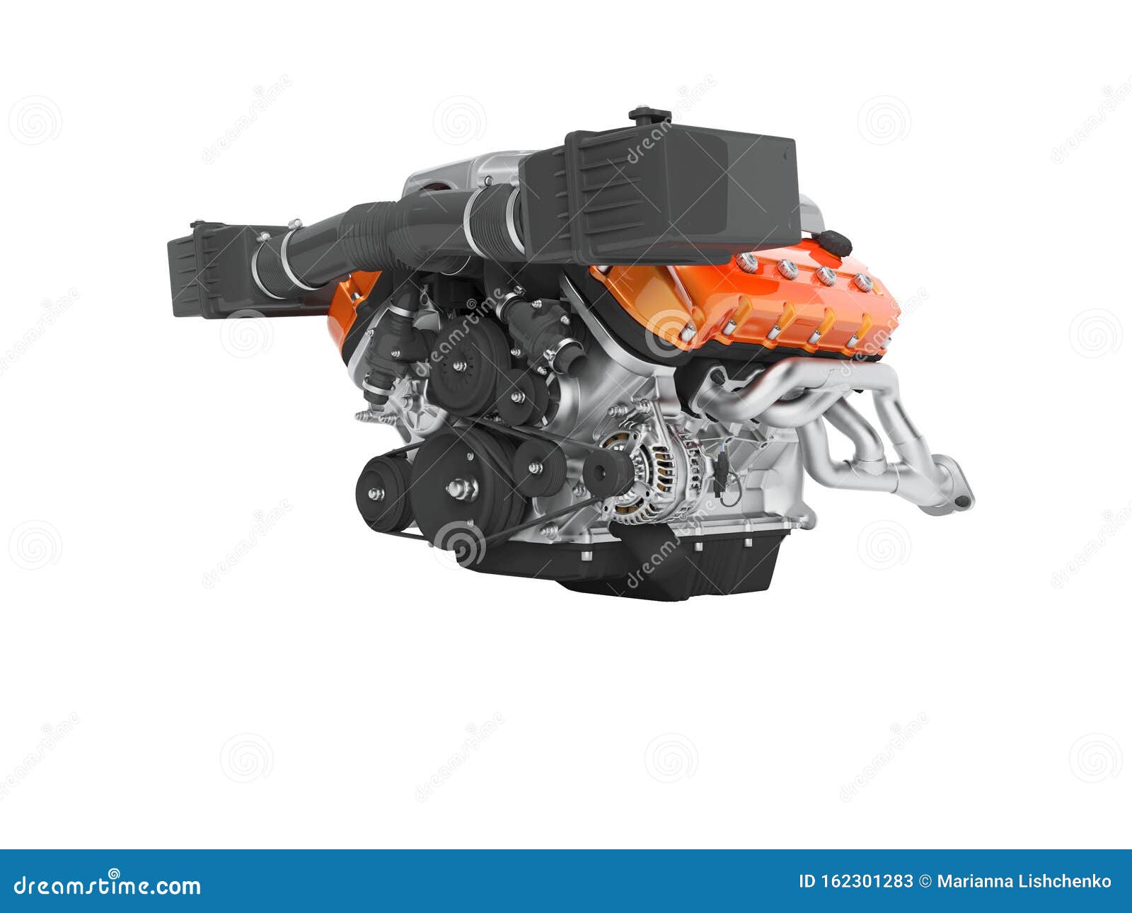 engine for an air cooled car with generator on the cables 3d render on white background no shadow