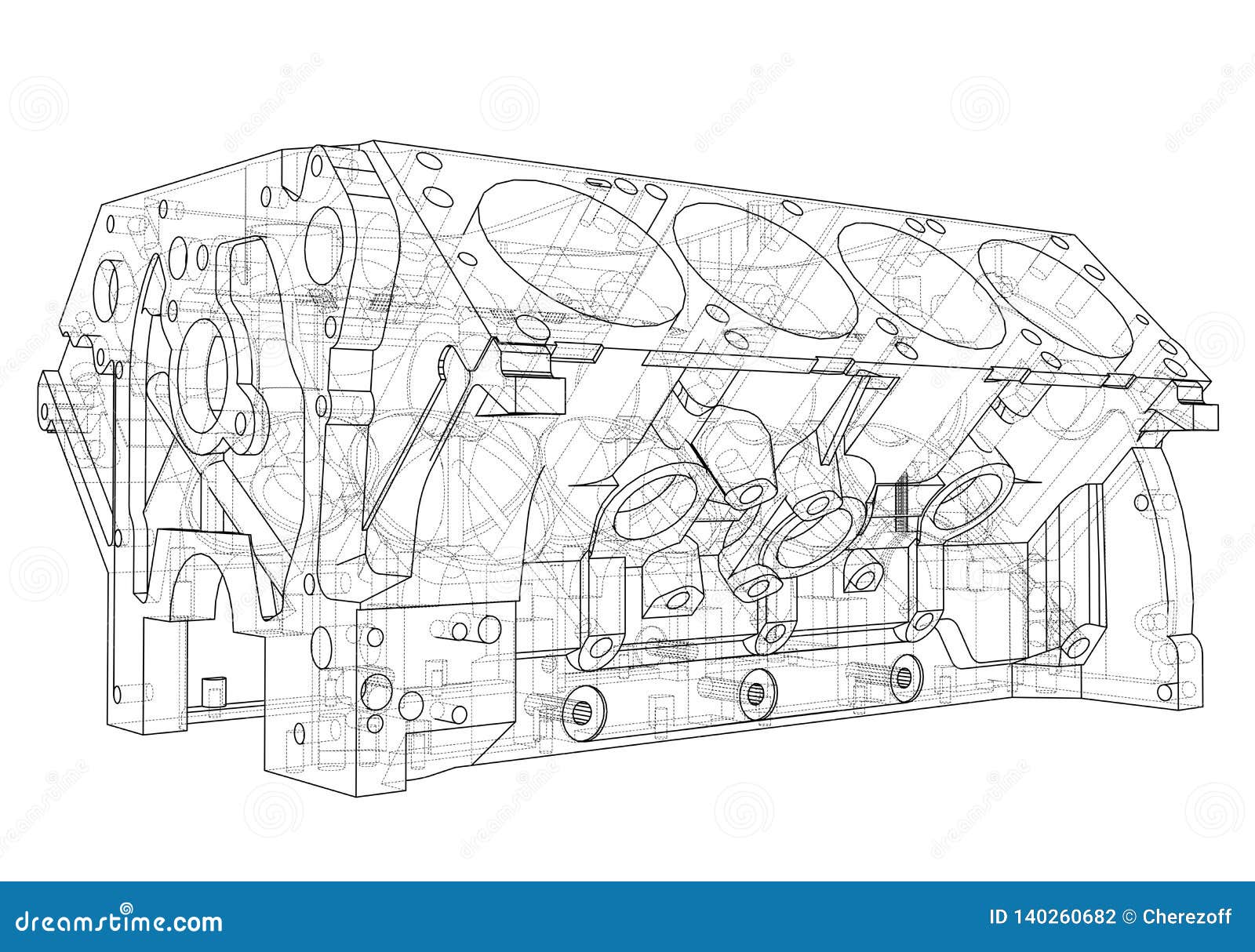 Engine Block Sketch Vector Rendering Of 3d Stock Vector